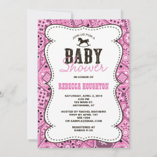 Western Rosa Bandana Baby Shower Inbjudan