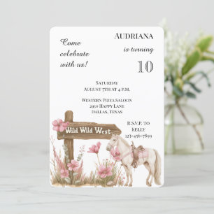 Western Rosa Blommigt Vilda western Horse Birthday Inbjudningar