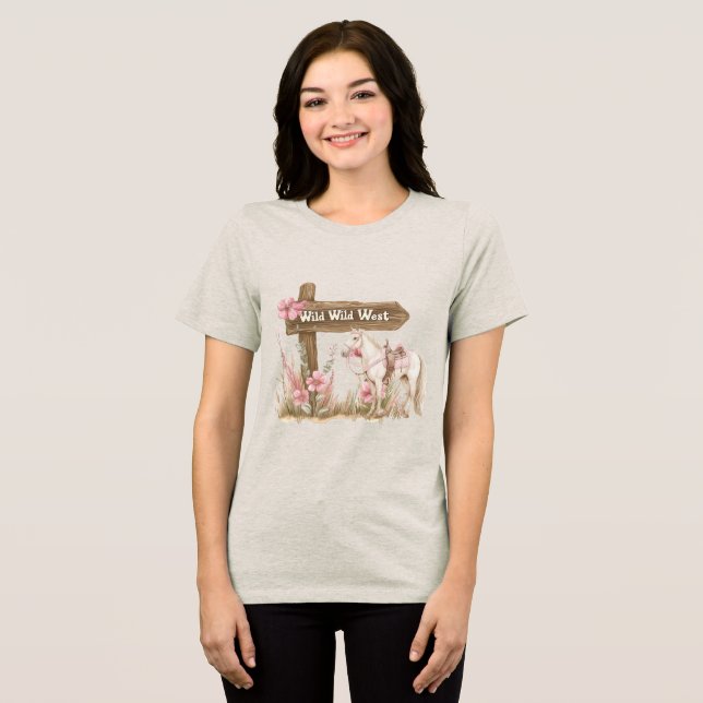Western Rosa Blommigt Vilda western Horse T Shirt (Framsida Full)