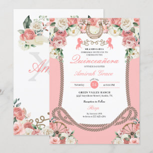 Western Rosa Charro Cowgirl Quinceañera Inbjudningar