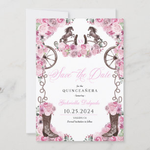 Western Rosa Charro Spara datum Quinceañera Inbjudningar