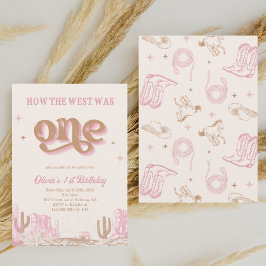 Western Rosa Cowgirl Första födelsedagen Inbjudningar