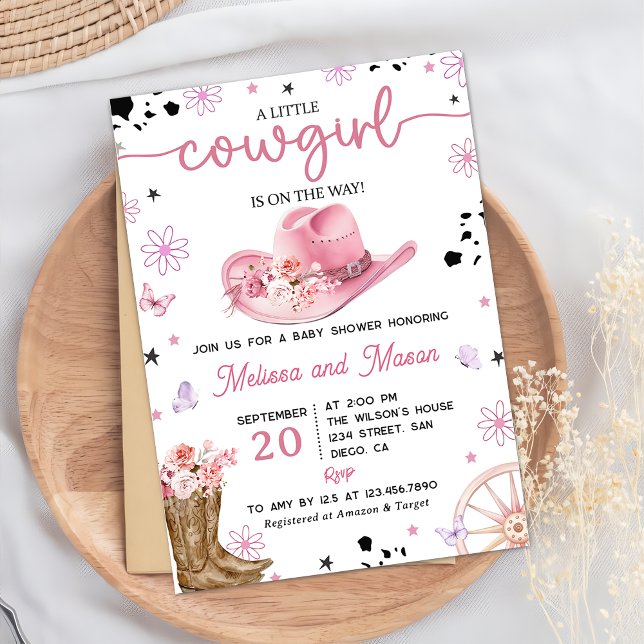 Western Rosa Cowgirl Rodeo Ranch Baby Shower Inbjudningar (Skapare uppladdad)