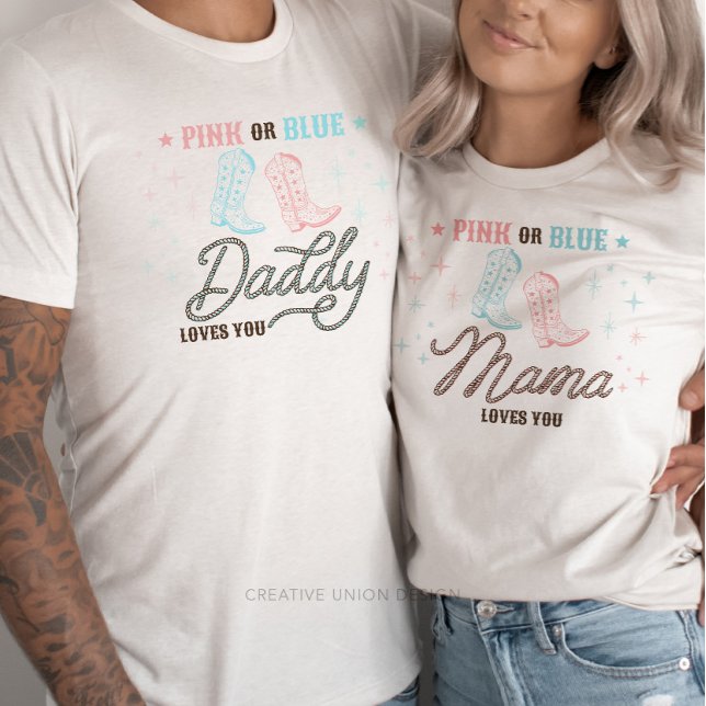 Western Rosa eller Blått Mamma Kärlek Du visar Gen T Shirt (Gender Reveal Shirts)