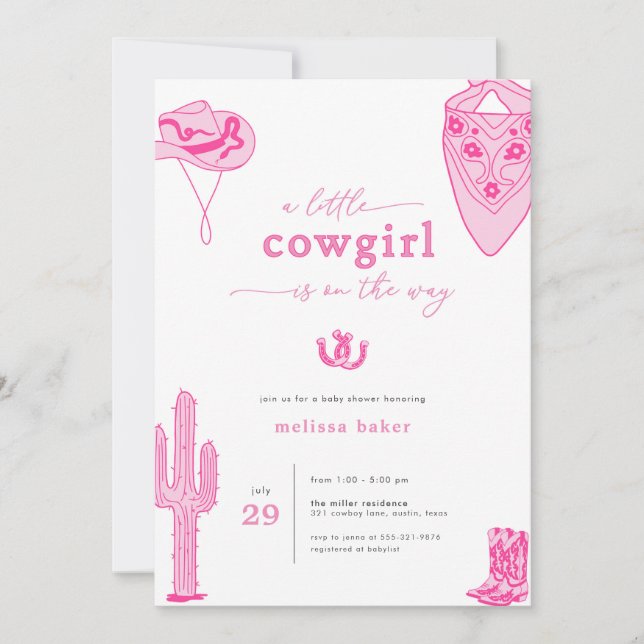 Western Rosa Little Cowgirl Baby Shower-inbjudan Inbjudningar (Framsida)