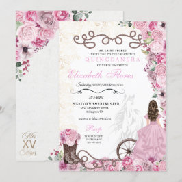 Western Rosa Princess Blommigt Charra Quinceañera Inbjudningar