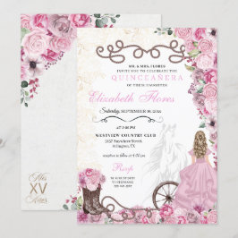 Western Rosa Princess Blommigt Charra Quinceañera Inbjudningar