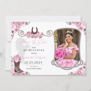 Western Rosa Quinceañera Spara datumfoto Inbjudningar