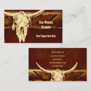 Western Rust Brown Rustic Bull Cow Skull Barn Visitkort