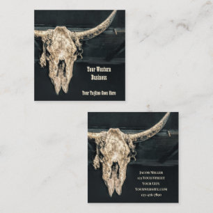 Western Rustic Beige Grått Land Bull Skull Fyrkantigt Visitkort