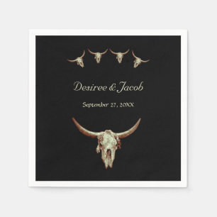 Western Rustic Black Bröllop Cow Bull Skull Pappersservett