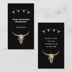 Western Rustic Black Land Cowboy Bull Skull Visitkort