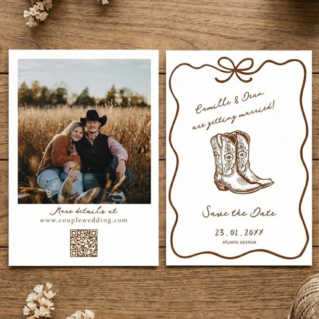 Western Rustic boho foton QR-kod Spara datumet Inbjudningar (Skapare uppladdad)