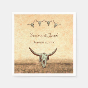 Western Rustic Bröllop Land Cow Bull Skull Pappersservett