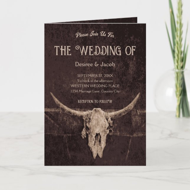 Western Rustic Brown Land Bull Skull Inbjudan (Framsida)