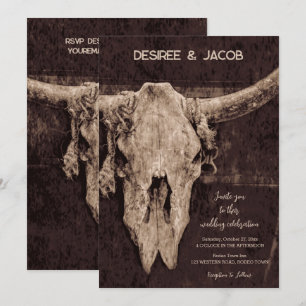 Western Rustic Brown Land Rodeo Bull Skull Inbjudningar