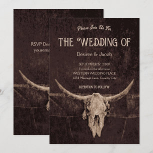 Western Rustic Brown Land Rodeo Bull Skull Inbjudningar