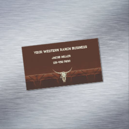 Western Rustic Brown Skull Land Rodeo Magnetiska Visitkort