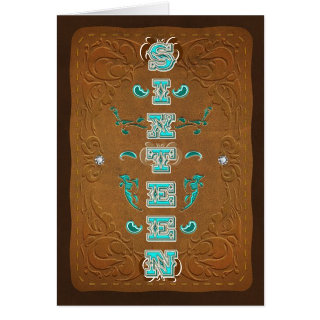 Western Rustic Brown & Turquota SIXTEEN 16 OBS Kort (Framsidan)