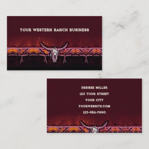 Western Rustic Bull Cow Skull Rosa Tribal Land Visitkort