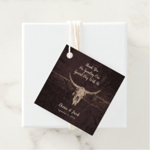 Western Rustic Bull Skull Bröllop Land Struktur Gåvor Etiketter