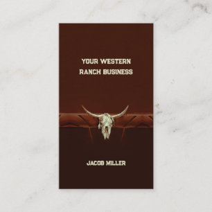 Western Rustic Bull Skull Brown Land Rodeo Visitkort