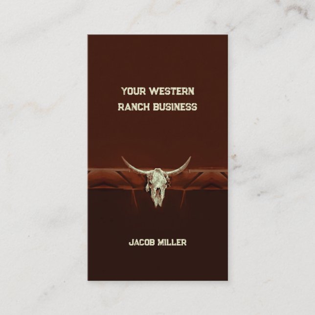 Western Rustic Bull Skull Brown Land Rodeo Visitkort (Framsida)
