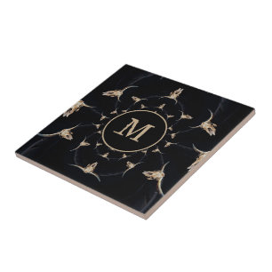 Western Rustic Bull Skull Cowboy Land Monogram Kakelplatta