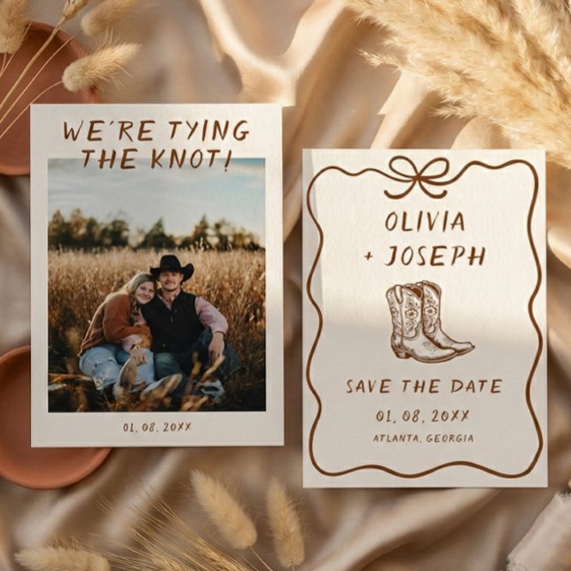 Western Rustic Cowboy Boots Photo Save the Date Inbjudningar (Skapare uppladdad)