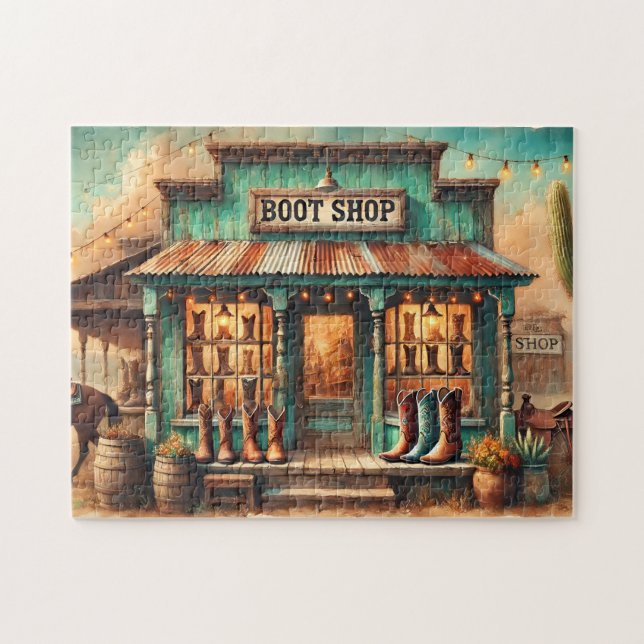 Western Rustic Cowboys Boot Shop Desert Storefront Pussel (Horisontell)