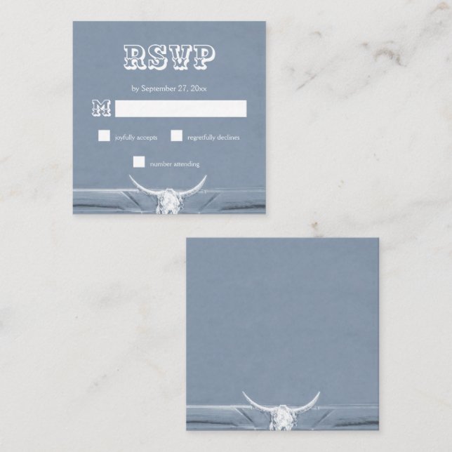 Western Rustic Dusty Blue White Bull Skull-OSA Tilläggskort (Fram/baksida)