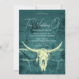 Western Rustic Mörk Teal Sunwers Bull Skull Inbjudningar