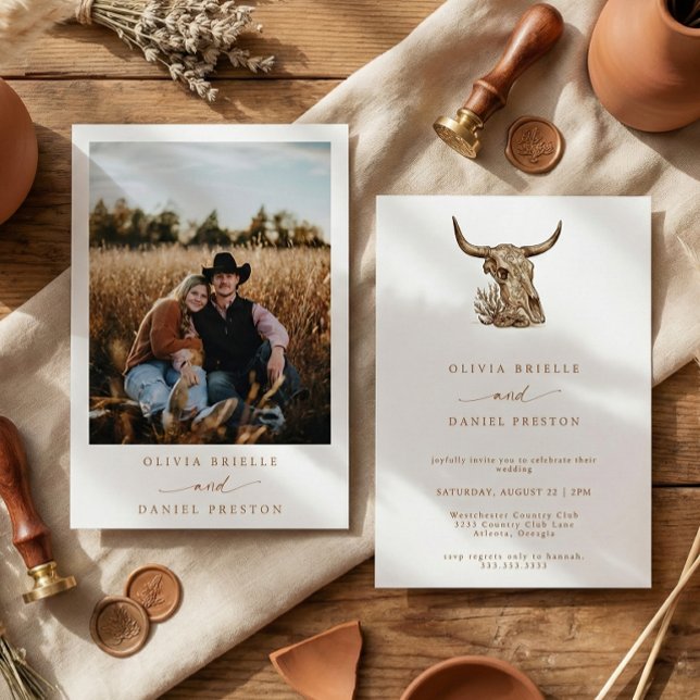 Western Rustic Pampas Grass Boho Photo Wedding Inv Inbjudningar (Skapare uppladdad)