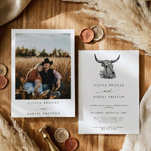 Western Rustic Pampasgräs Boho Foto Bröllop Inbjudningar