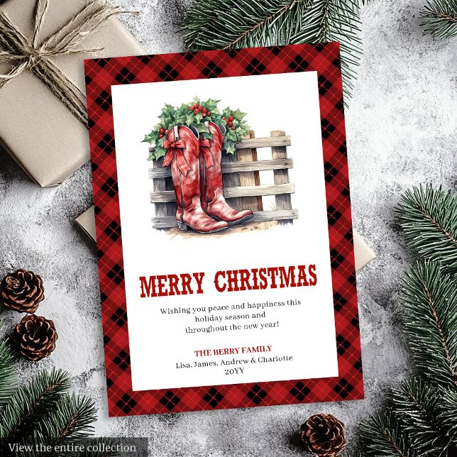 Western Rustic Red Plaid Christmas Greeting Card Julkort (Western Rustic Red Plaid Christmas Greeting Card)