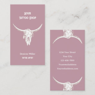 Western Rustic Rosa Tatto Shop Bull Skull Visitkort