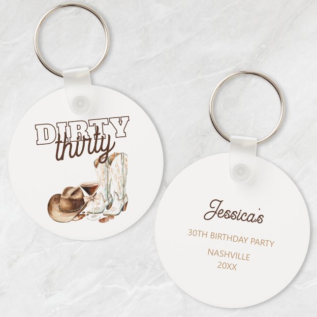 Western Rustic Smutsiga Trettio 30-årsfest Nyckelring (Western Rustic Dirty Thirty 30th Birthday Party Keychain)