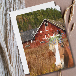 Western Rustic Sunflower Horse Country Birthday In Inbjudningar