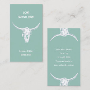 Western Rustic Tatto Shop Bull Skull Visitkort