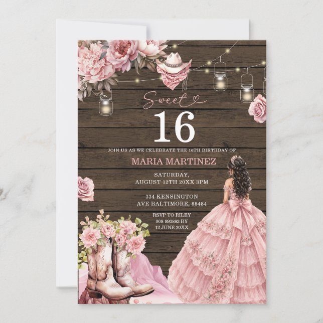 Western Rustic Western Sweet 16 Inbjudningar (Framsida)
