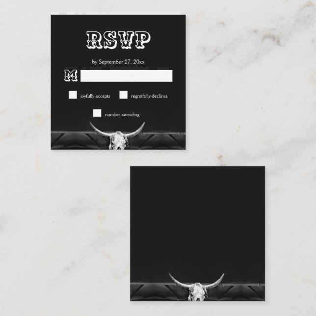 Western Rustik Black and White Bull Skull OSA Tilläggskort (Fram/baksida)