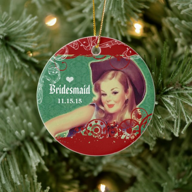 Western Saddle Cowgirl Bridesmaid Horse Ranch Julgransprydnad Keramik (Träd)