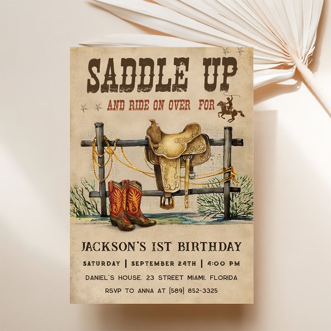 Western sadel upp och ner över för födelsedagen inbjudningar (Skapare uppladdad)