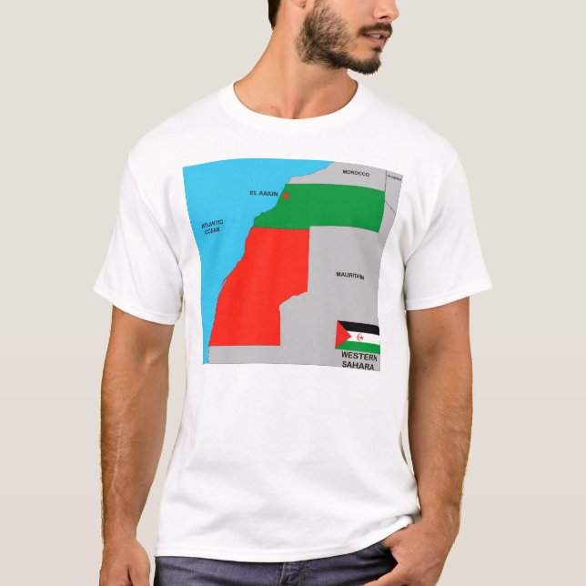 western sahara land politisk svart karta flagga tee shirt (Framsida)