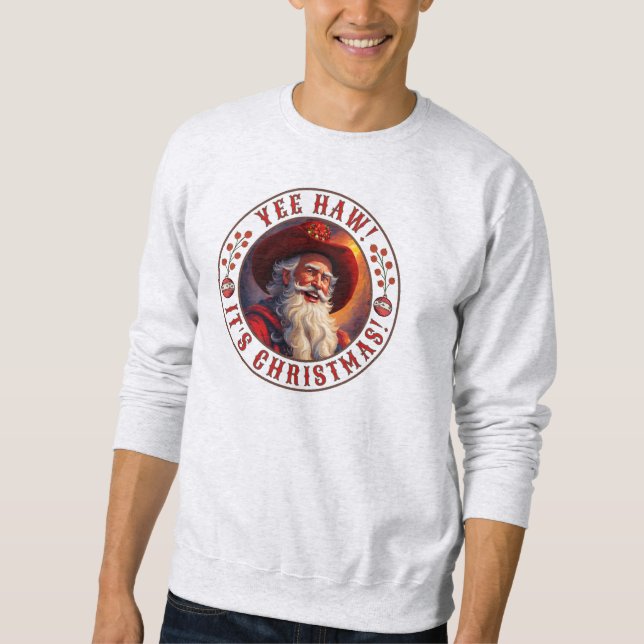 Western Santa Yee Haw Det är jul Lång Ärmad Tröja (Framsida)