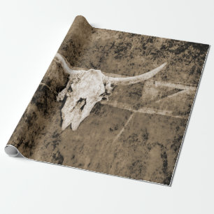 Western Sepia Brown Struktur Cowboy Bull Skull Presentpapper