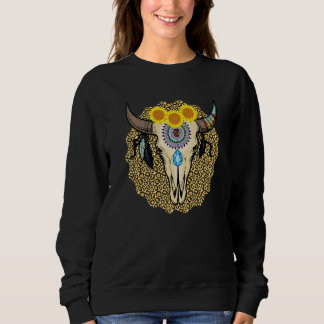 Western Serape Cow Skull Print Sunflower Leopard T T Shirt