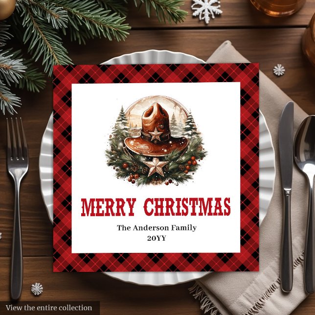 Western sheriff märke röd svart jul servett (Western sheriff's badge red black Christmas napkin)