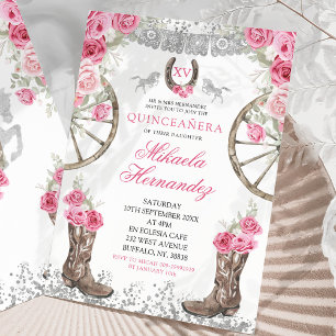 Western Silver Rosa Rosa Charra Quinceañera Inbjudningar