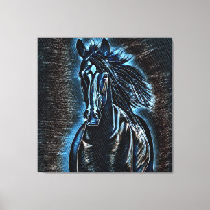 Western skönhetVild Mustang Blue Tones Canvastryck